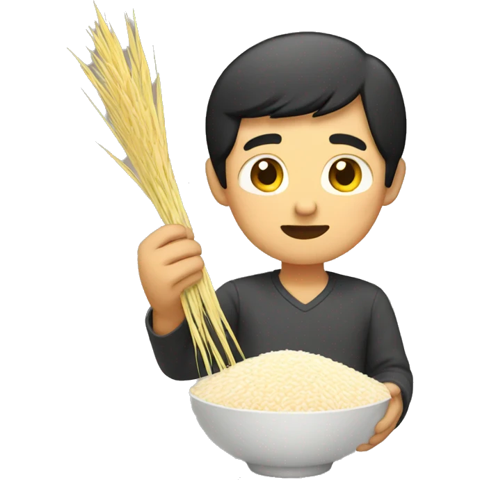Asian guy picking rice emoji