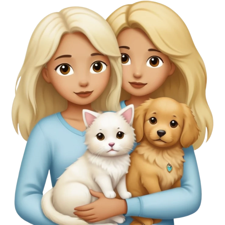 Girl holding a cat and a dog emoji
