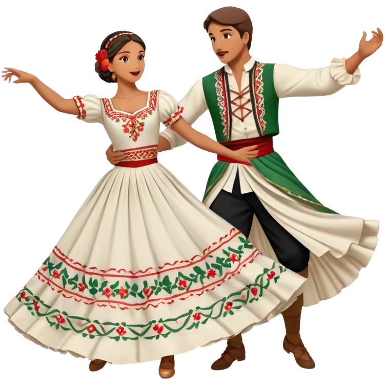 cinematic-realistic-scene-of-two-male and female dancers-performing-the-tarantella,-dressed-in-flowing-traditional-italian costumes-with-detailed-embroidery-and-dynamic-skirts,-captured-in-festive-motion-with-warm,-lively-lighting emoji
