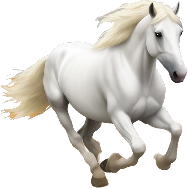 A white horse running through an autumn field. emoji