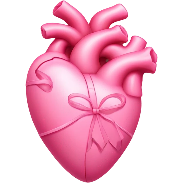 Pink anatomical heart pastel pink with pink bow on top emoji