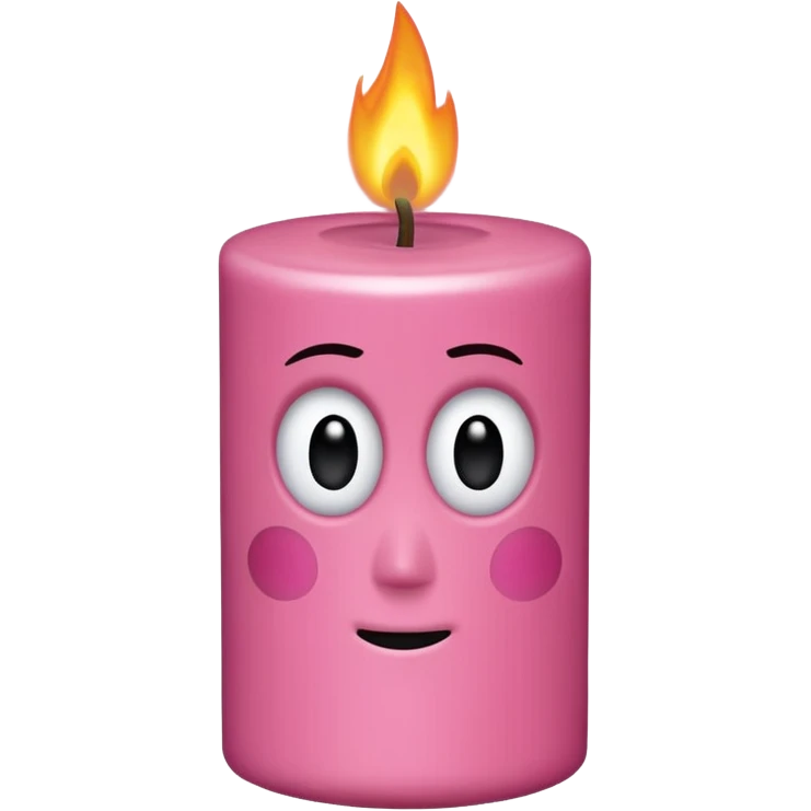 Draw a woody pink, Pixar-style candle with a flame and black eyes. The candle should be visible from the front and top. emoji