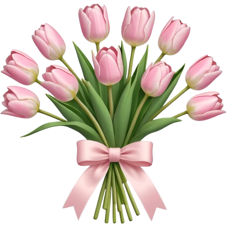 very pale pink tulips bouquet with light pink bow emoji