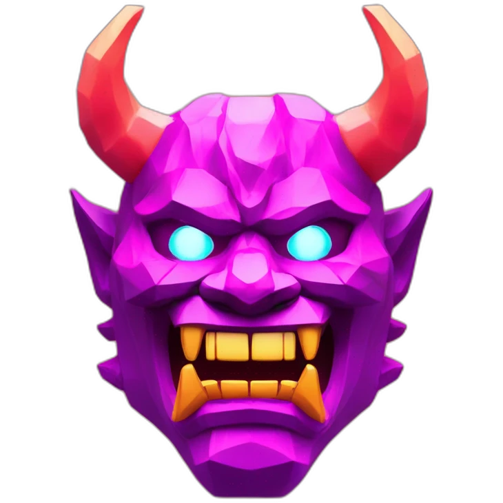 ONI MASK magenta color eyes glowing neon japanese style low poly 3d emoji