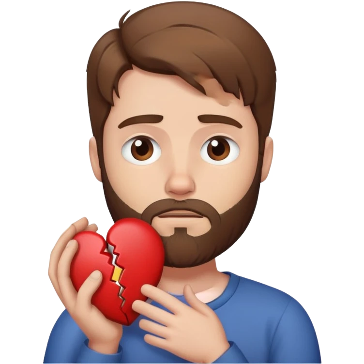 White man with brown hair and beard holding a broken heart with anxiety  emoji