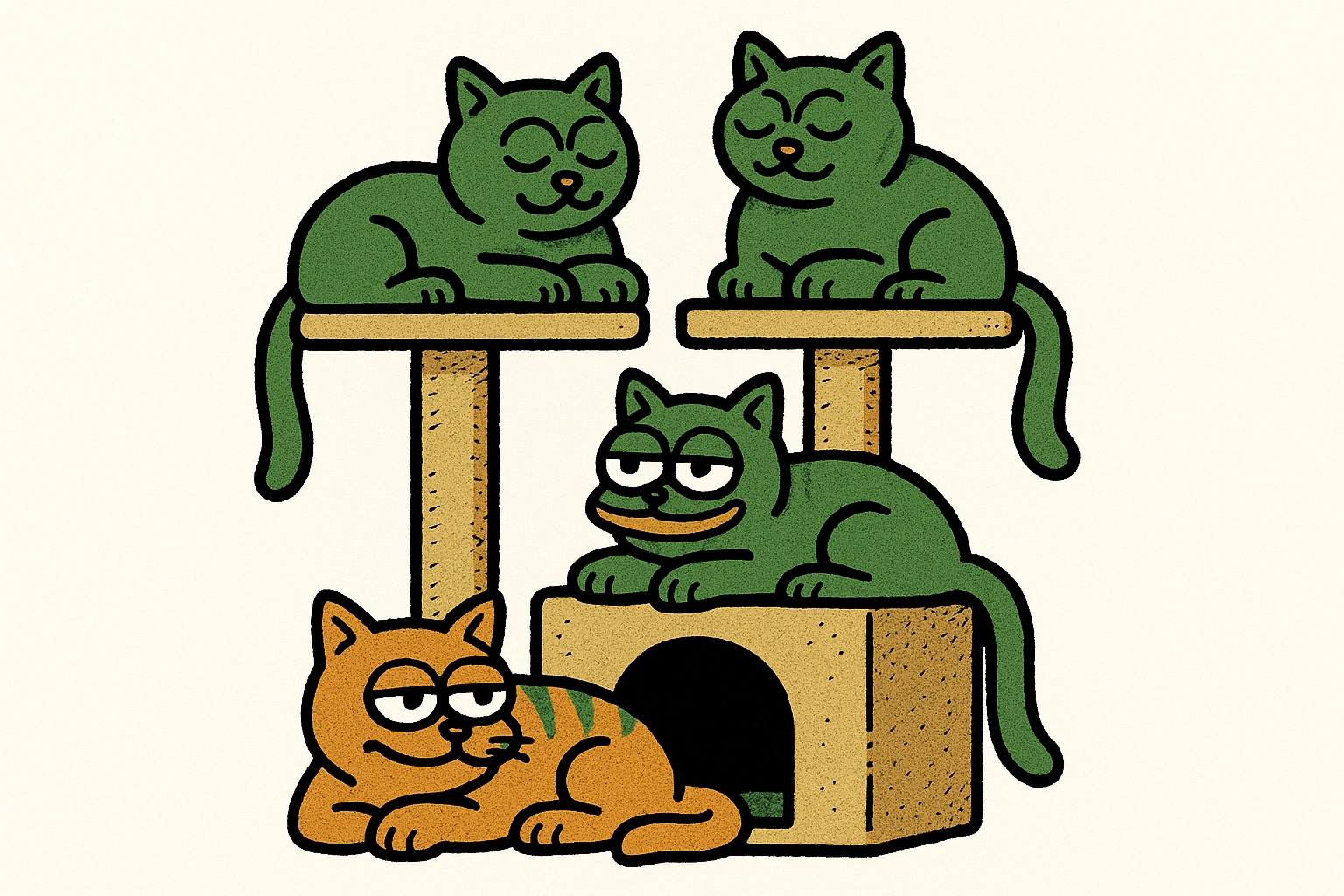 cats relaxing in a vertical playhouse emoji