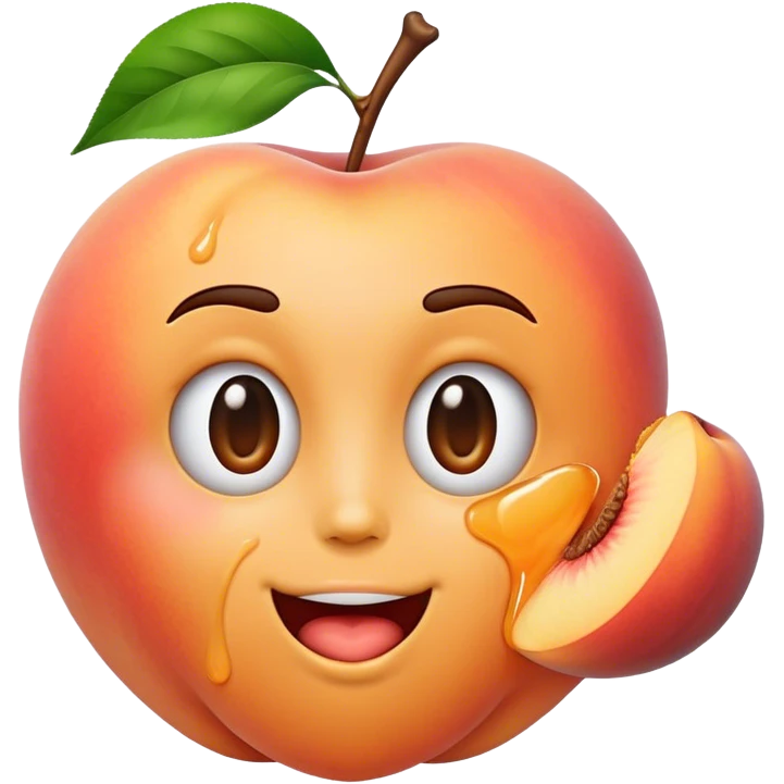 Emoji face eating a peach with water coming out emoji
