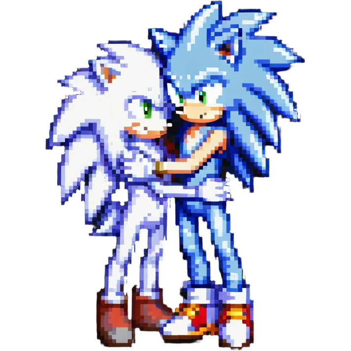 Sonic the Hedgehog and Silver the Hedgehog hugging each other emoji