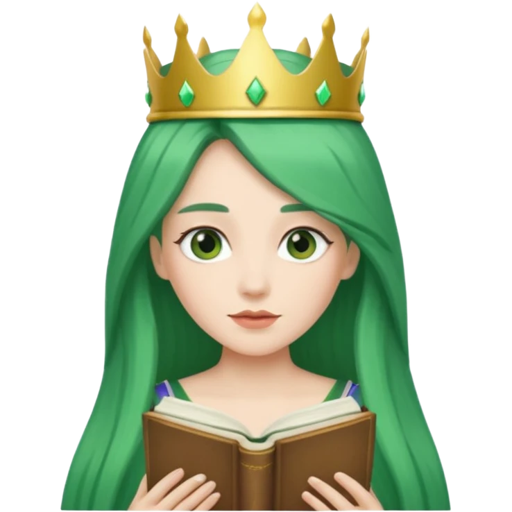 Long Hair Women with green Book, White straight hair, crown

 emoji