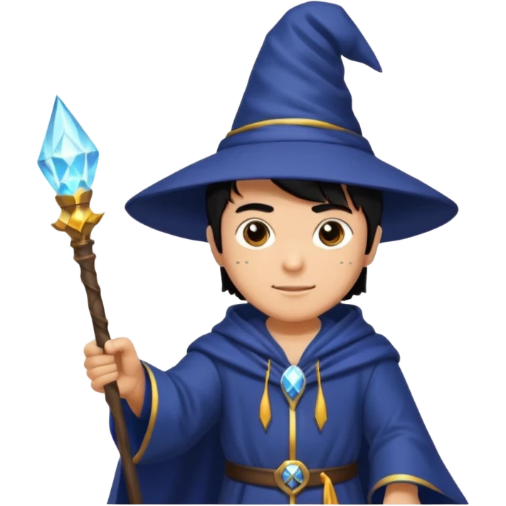 mach mir einen fitness typen in einem zauberer outfit mit schwarzen harren und ein leuchtendem zauberstab emoji