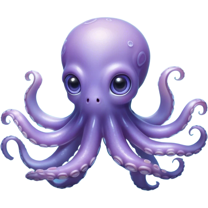 Cinematic Noble Baby Octopus Portrait Emoji, Poised and graceful, with a soft, rounded, slightly translucent body in a dreamy light blue-purple hue, large, glistening eyes full of quiet intelligence and mystery, delicate, flowing tentacles curling gently, Simplified yet sophisticated features, highly detailed, glowing with a soft, ethereal oceanic radiance, high shine, elegant and serene, stylized with an air of deep-sea wonder, focused and tranquil, soft glowing outline, capturing the essence of an otherworldly, intelligent little cephalopod, floating effortlessly in the gentle ocean currents! emoji