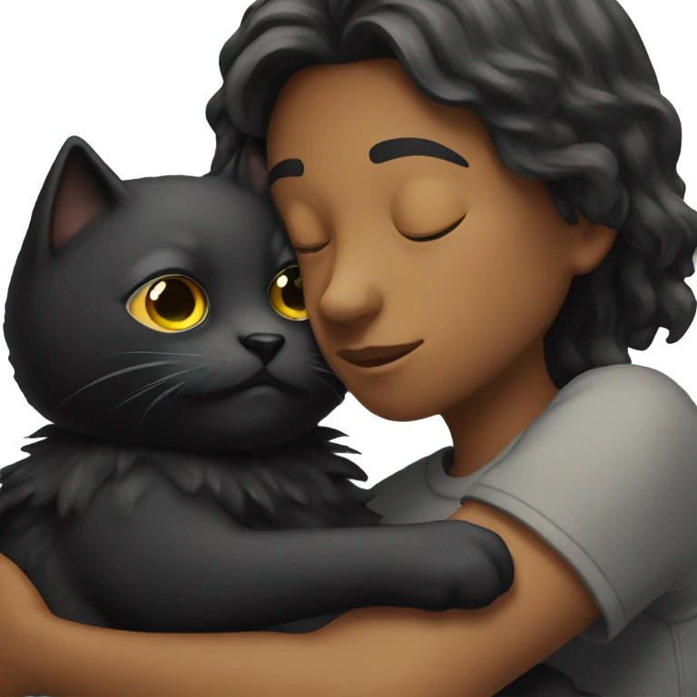 A teenager hugging a black cat that died emoji