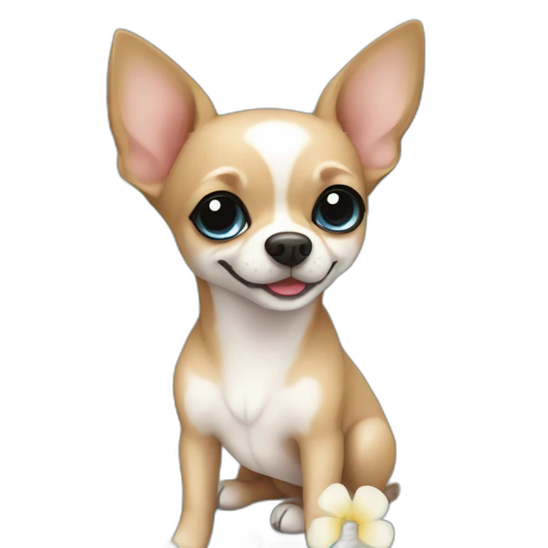 cute chihuahua with blue eyes and flowers emoji