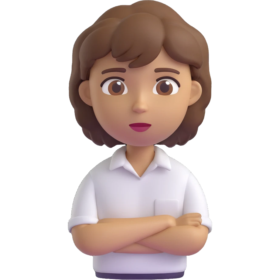 3D emoji style character with short tousled brown hair, light skin, neutral expression, wearing a white shirt, head centered, neutral background emoji