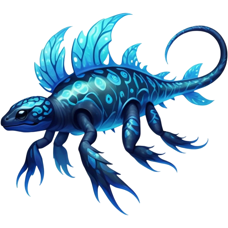 a translucent black blue iridescent ethereal tropical edgy vernid-fionbri-creature with splash patterns full body emoji