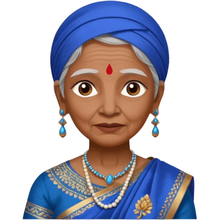 india traditional costume, old woman, blue emoji