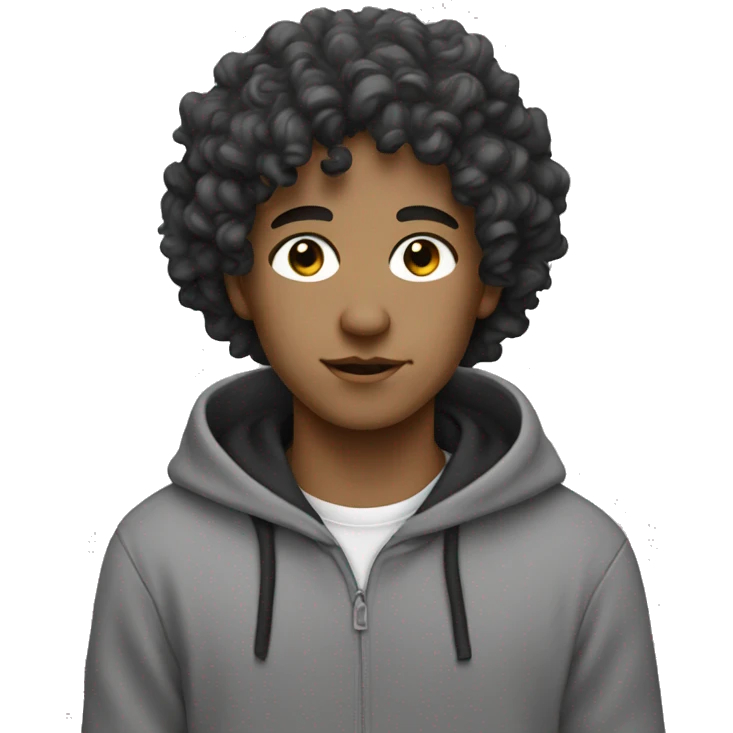 white boy black wavy curls black eye grey hoodie emoji