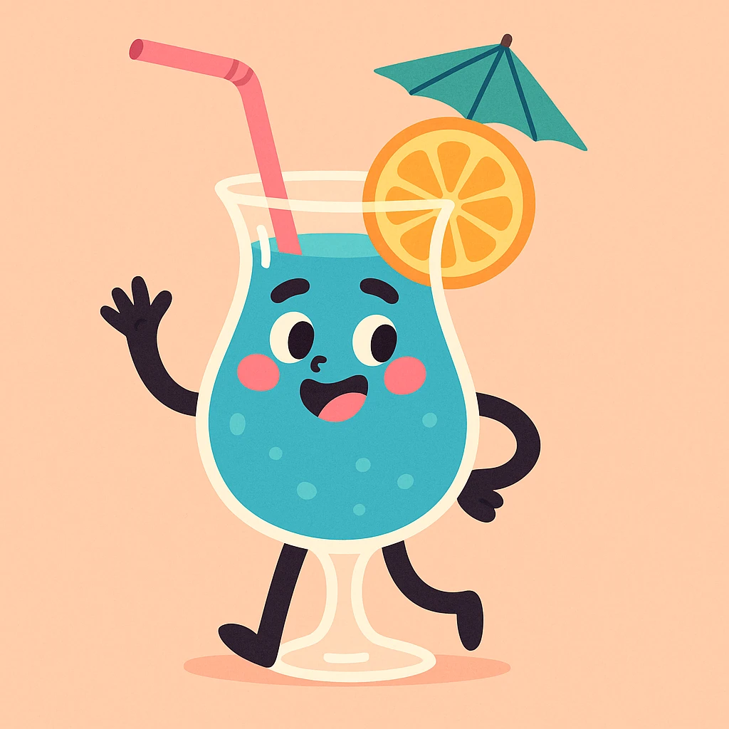 blue curaçao tropical cocktail in a hurricane glass, flat vector illustration emoji