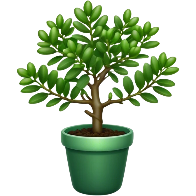 Cinematic Realistic Jade Plant Emoji, Thick and glossy, with dark green, round leaves that shine under the light. The sturdy stems and vibrant foliage give a sense of prosperity and tranquility. Soft glowing outline, capturing the essence of good luck, growth, and natural elegance in a flourishing jade plant! emoji
