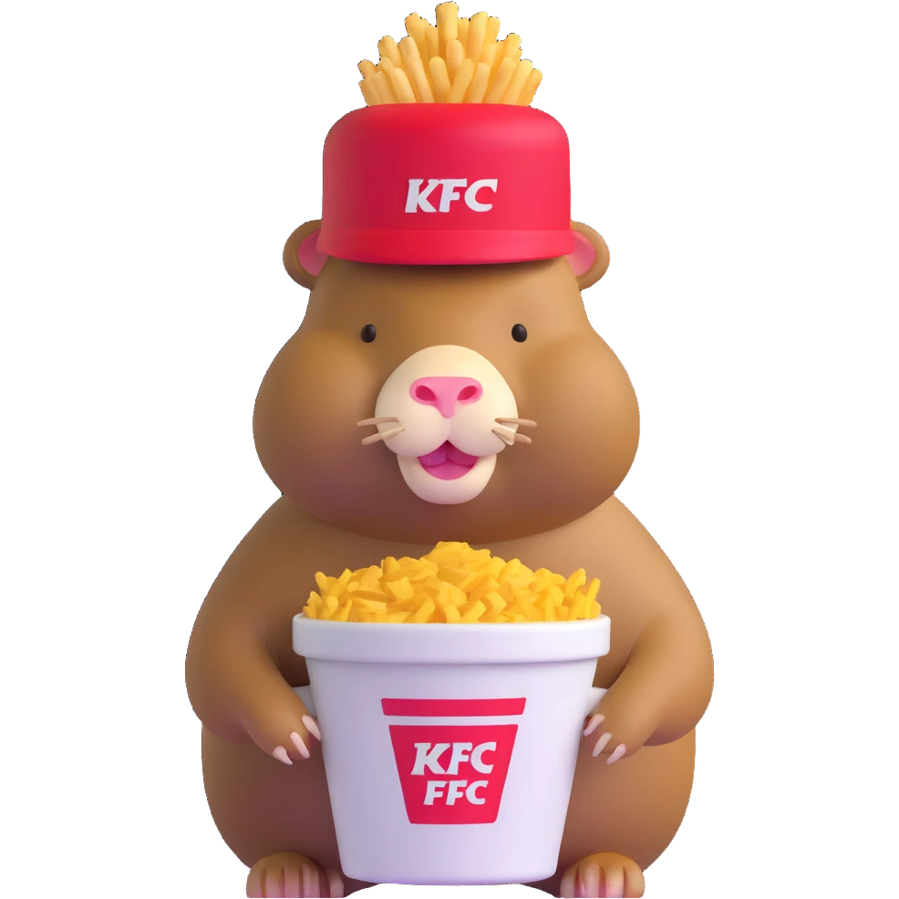 Capybara wearing a tiny KFC bucket as a hat on its head emoji