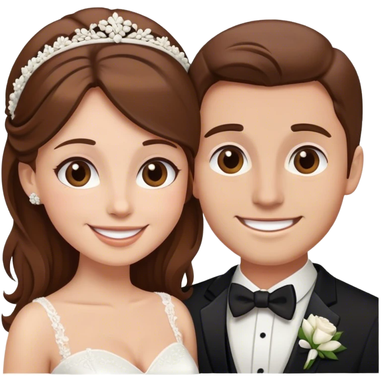 happy couple on wedding day brown hair emoji