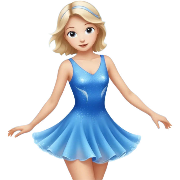The ice skater girl in the sparkling blue dress spins gently emoji