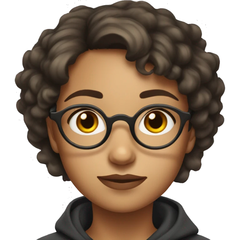 Girl of questionable ethnicity with Harry Potter glasses and messy short hair emoji