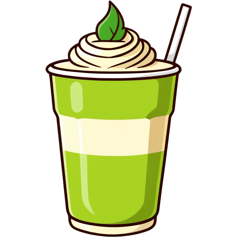 matcha latte in warm olive-brown tones with leaf detail, soft dreamy illustration emoji