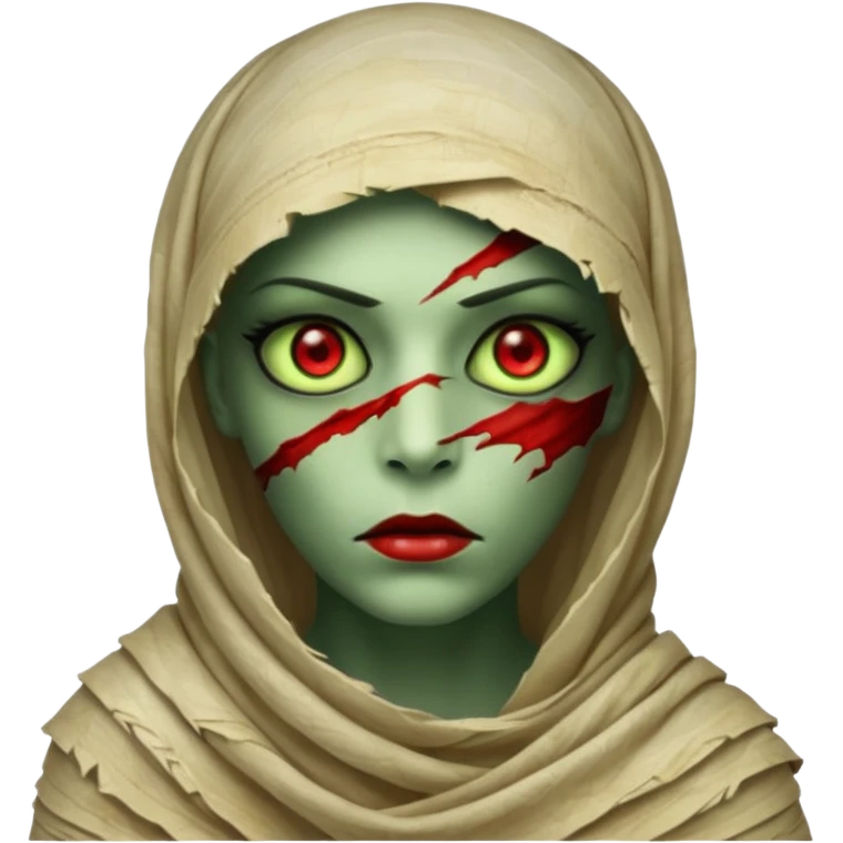 Mummy Cursed: Torn wrappings, glowing red eyes, green mist around.
 emoji