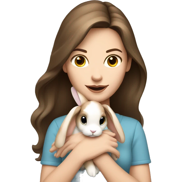 Pretty brunette pale woman holding Holland loop light brown bunny  emoji