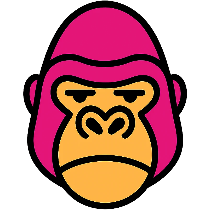 stylized gorilla head icon, prominent brow, large nostrils, strong jaw, modern icon style emoji