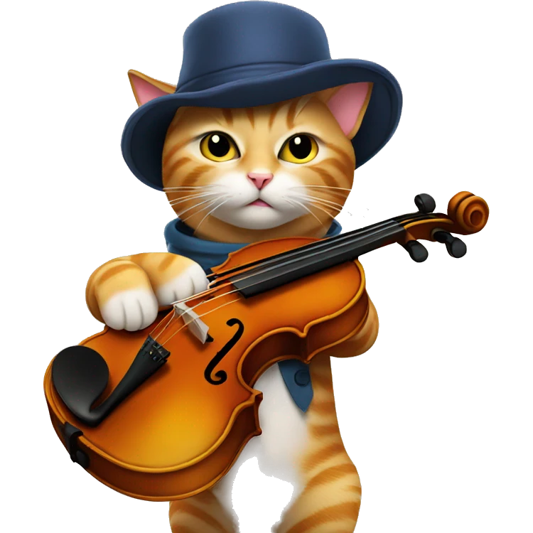 cat playing a violin with a hat emoji
