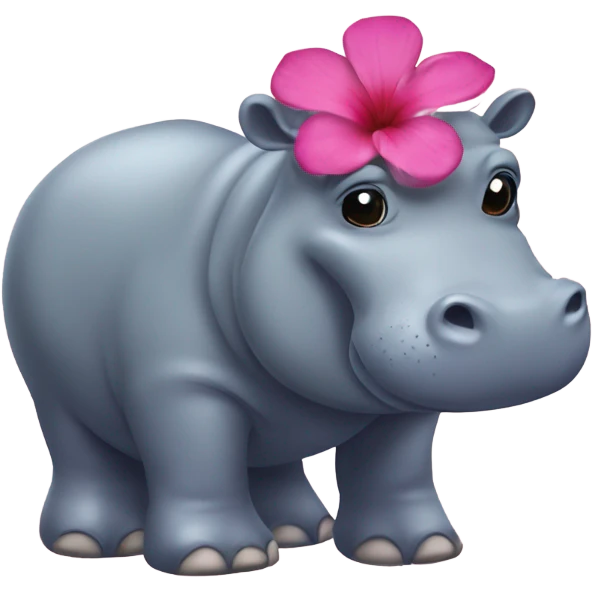 Hippopotamus with a tiaré flower on the ear emoji
