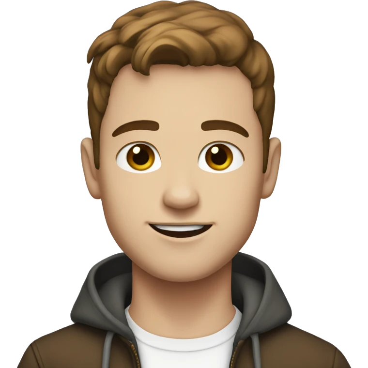 Young men, White skin, with brown flat hair emoji