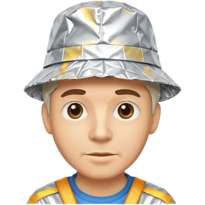 a man with aluhut für verschwörungstheorien wo der hut immernoch wie aluminiumpapier aussieht emoji