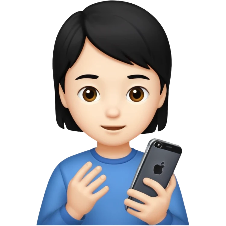 un niño de entre 3 - 10 años jugando con su celular (pelo negro) emoji