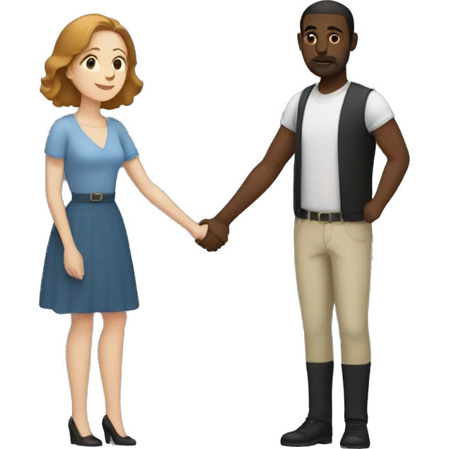 White woman with brown bob hair holding hands with a tall slim black man with a fade emoji