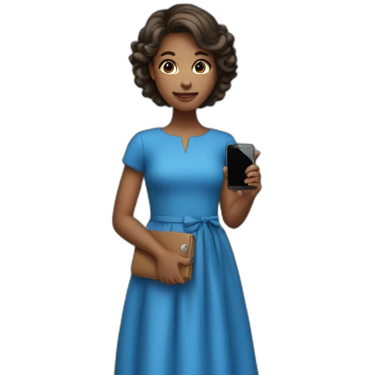 a girl in a blue dress holding a cell phone emoji