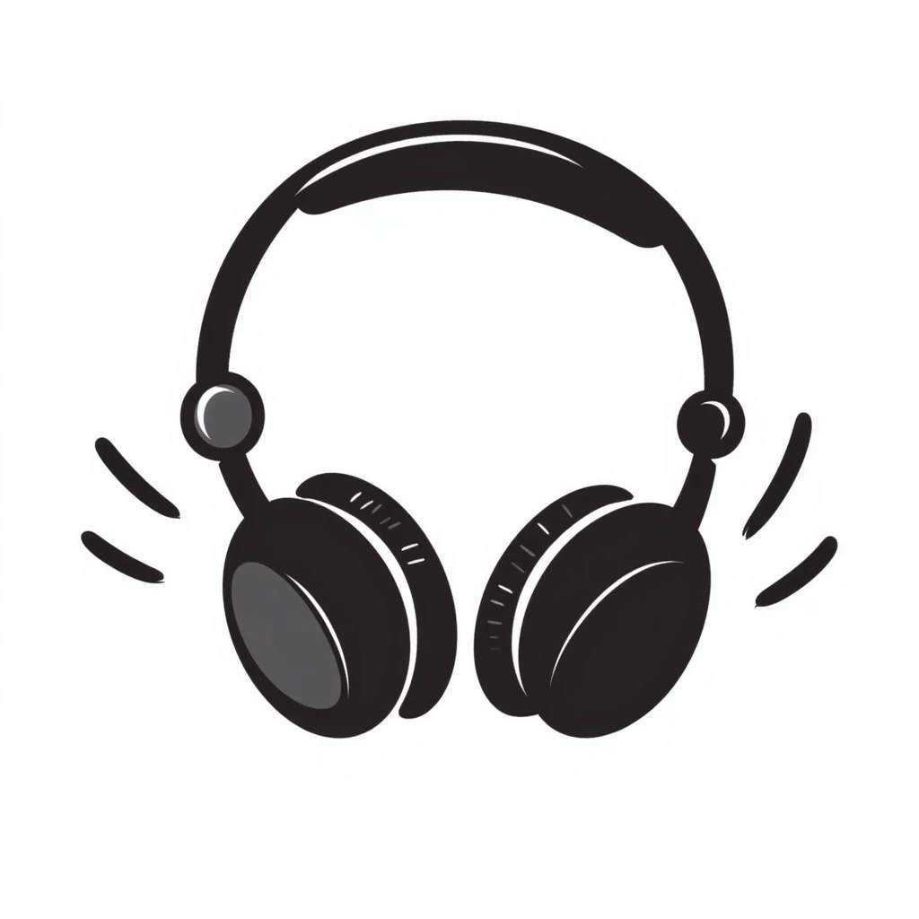 Hand-drawn sketch of black DJ headphones with sound waves emoji