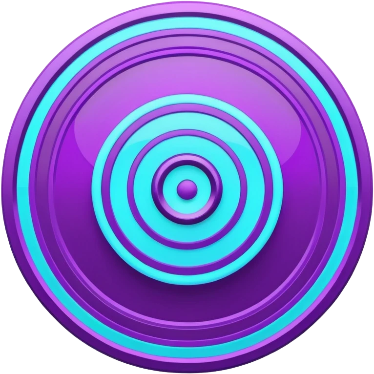 Flat bullseye target emoji, 2D icon, concentric rings, neon purple and cyan holographic glow, dark background, digital tech style, abstract sparkles, no depth, no face emoji