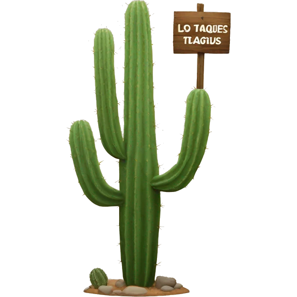 Cactus with sign that says “Los Taques” emoji