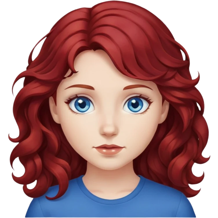 dark red hair, blue eyes, wavy hair girl emoji