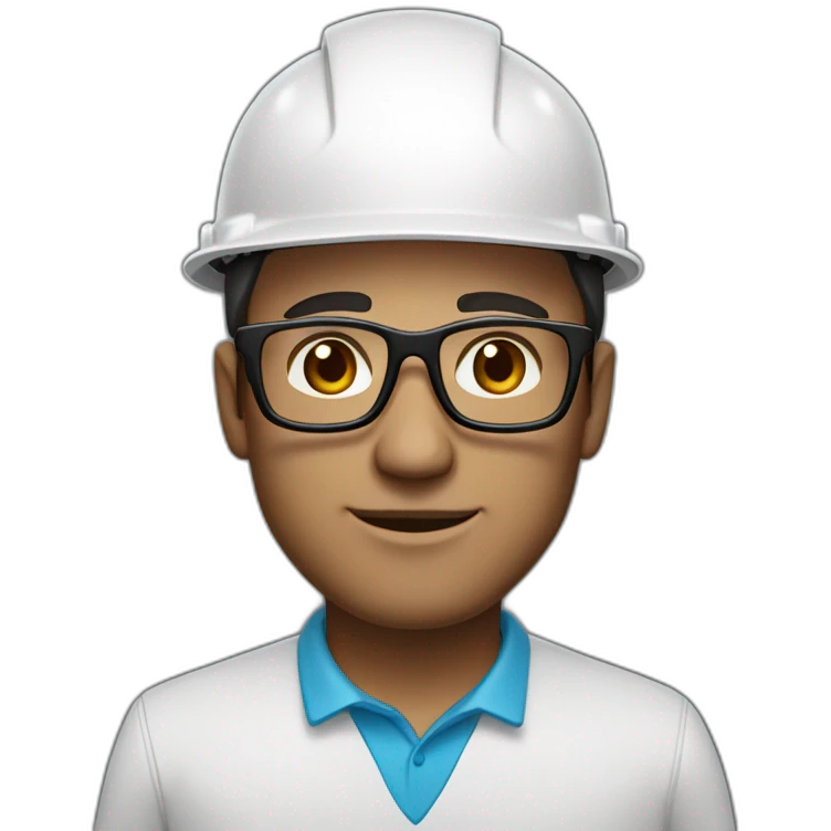 Engineer, white hard hat, light fair skin tone, dark brown Hair, glasses, square jawline emoji