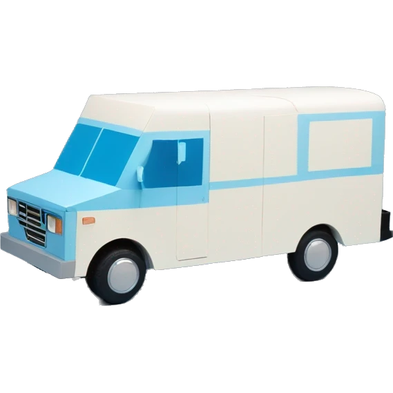 minimalistic papercraft, pearl blue ice-cream van emoji
