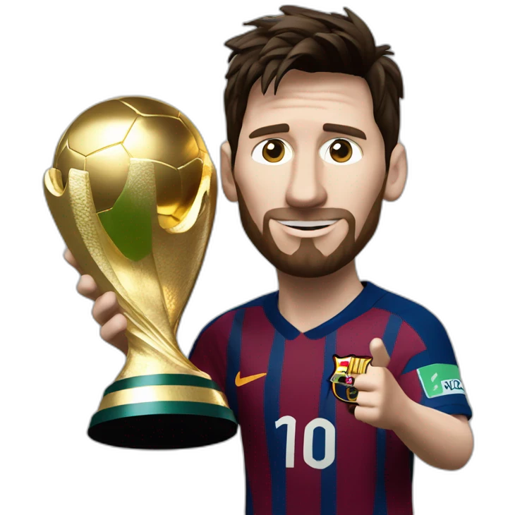 Lionel Messi holding World cup trophy emoji