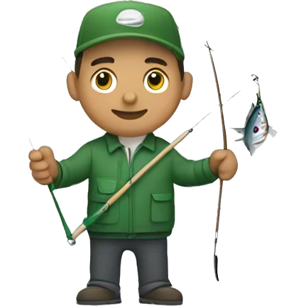 husband holding fishing rod with green fishing line hooked tuna emoji