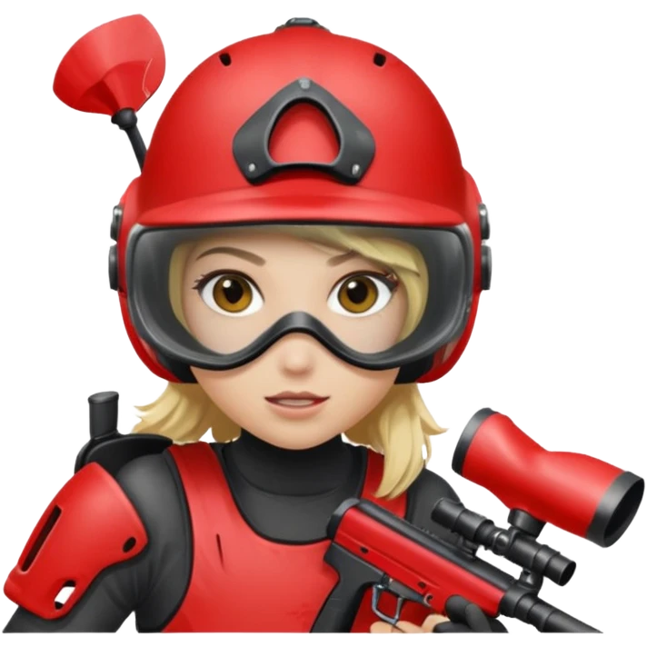 blond girl playing paintball with red paintball helmet emoji