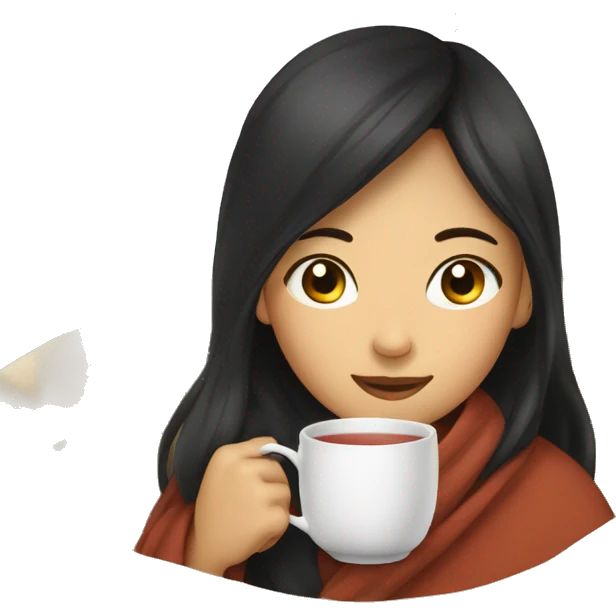 asian girl inside a blanket sipping tea emoji