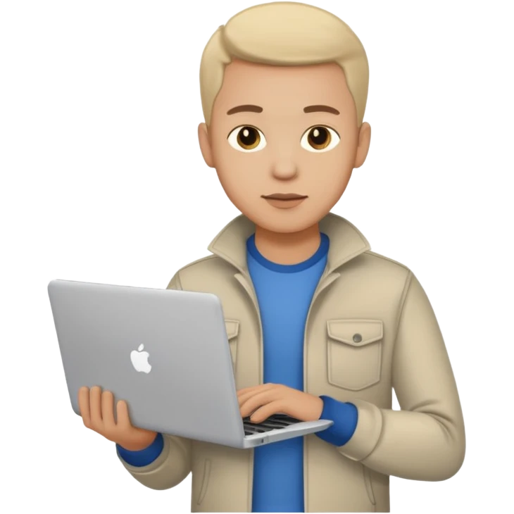 A typical IT specialist, a guy who looks stylish, has a laptop in his hands, he wears casual clothes  emoji