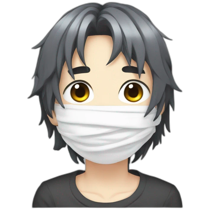Anime boy with bandages on his face and black hair falling over his eyes emoji